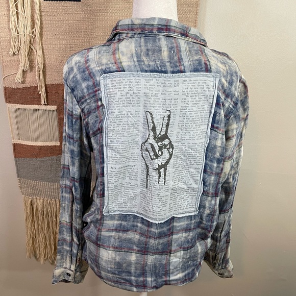 5 for 25 Vintage Havana Blue BOHO Butter Soft Plaid Knotted Shirt S - Picture 3 of 9